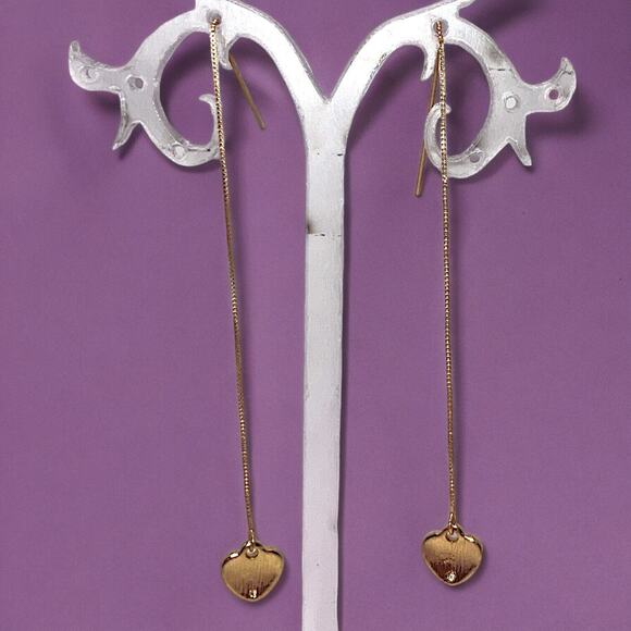 Reversible Rhinestone Puffed Heart Dangle Ear Threads 3.5" Earrings! - Picture 1 of 12